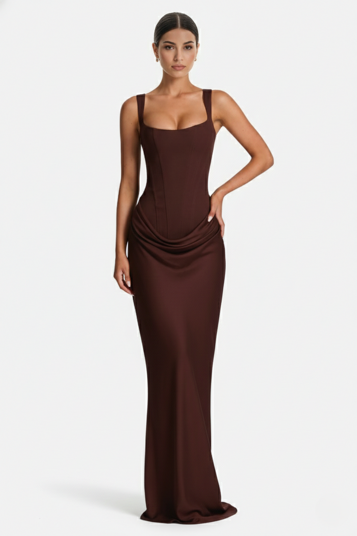 Bodycon Evening Dress With Draped Detail And Lace Up Back - Siopie
