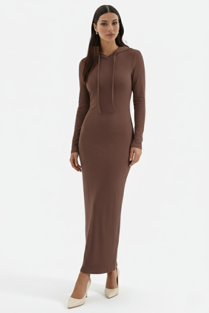 Hooded Bodycon Maxi Dress Long Sleeve Casual Streetwear - Siopie