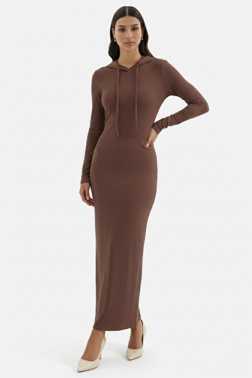 Hooded Bodycon Maxi Dress Long Sleeve Casual Streetwear - Siopie