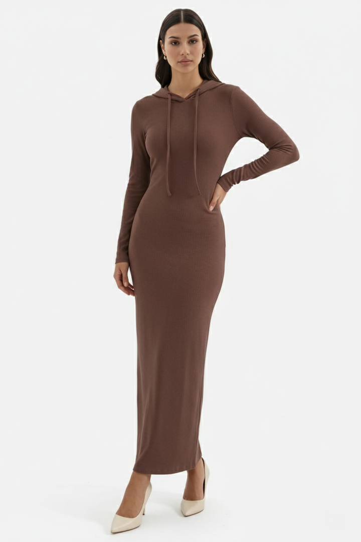 Hooded Bodycon Maxi Dress Long Sleeve Casual Streetwear - Siopie