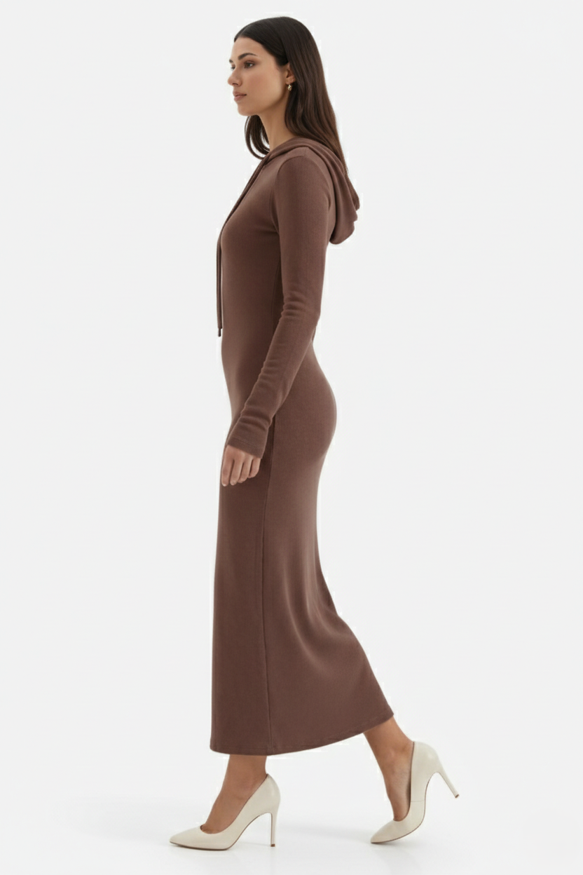 Hooded Bodycon Maxi Dress Long Sleeve Casual Streetwear - Siopie