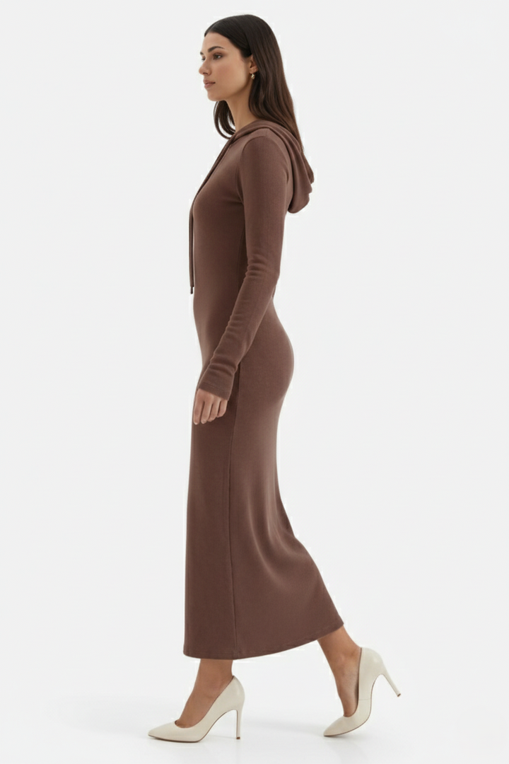 Hooded Bodycon Maxi Dress Long Sleeve Casual Streetwear - Siopie