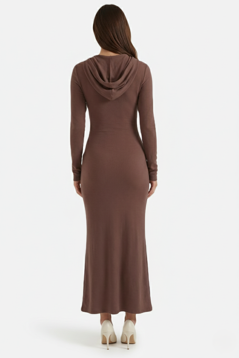 Hooded Bodycon Maxi Dress Long Sleeve Casual Streetwear - Siopie