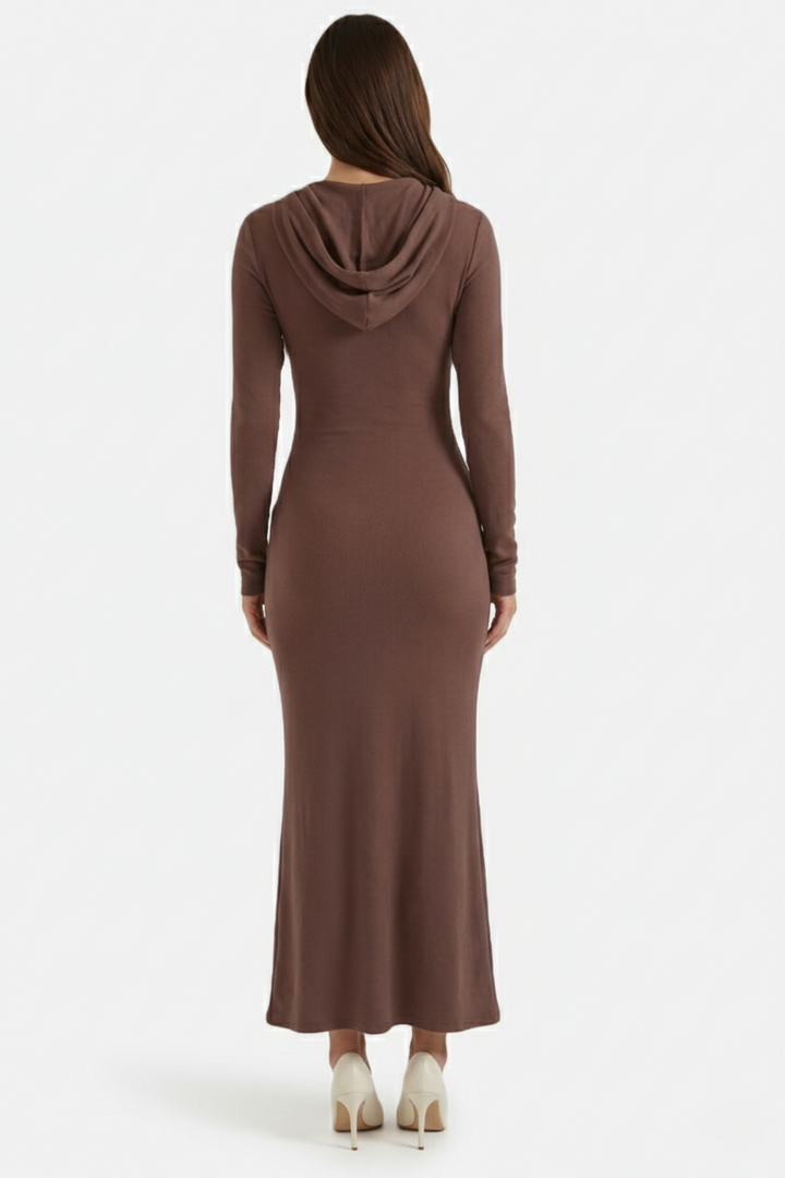 Hooded Bodycon Maxi Dress Long Sleeve Casual Streetwear - Siopie