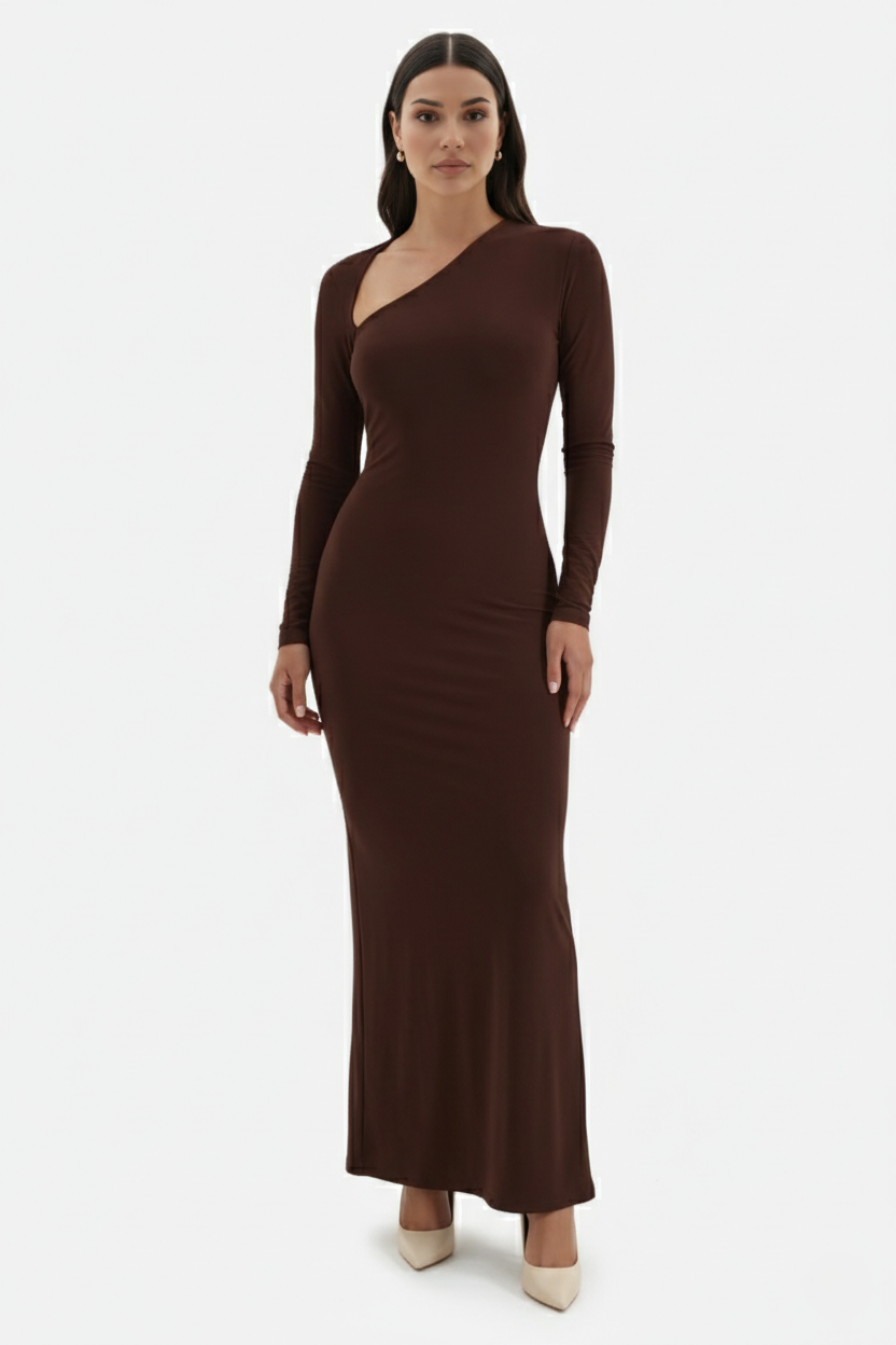 Bodycon Maxi Dress Asymmetric Cutout Long Sleeve - Siopie