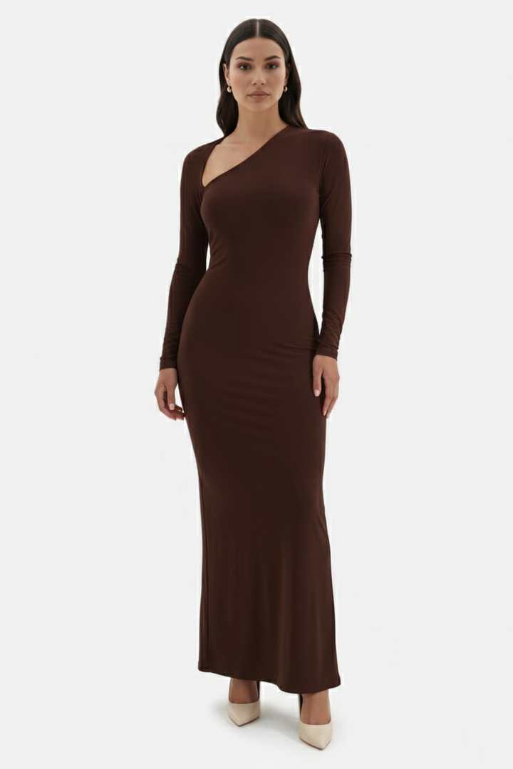Bodycon Maxi Dress Asymmetric Cutout Long Sleeve - Siopie