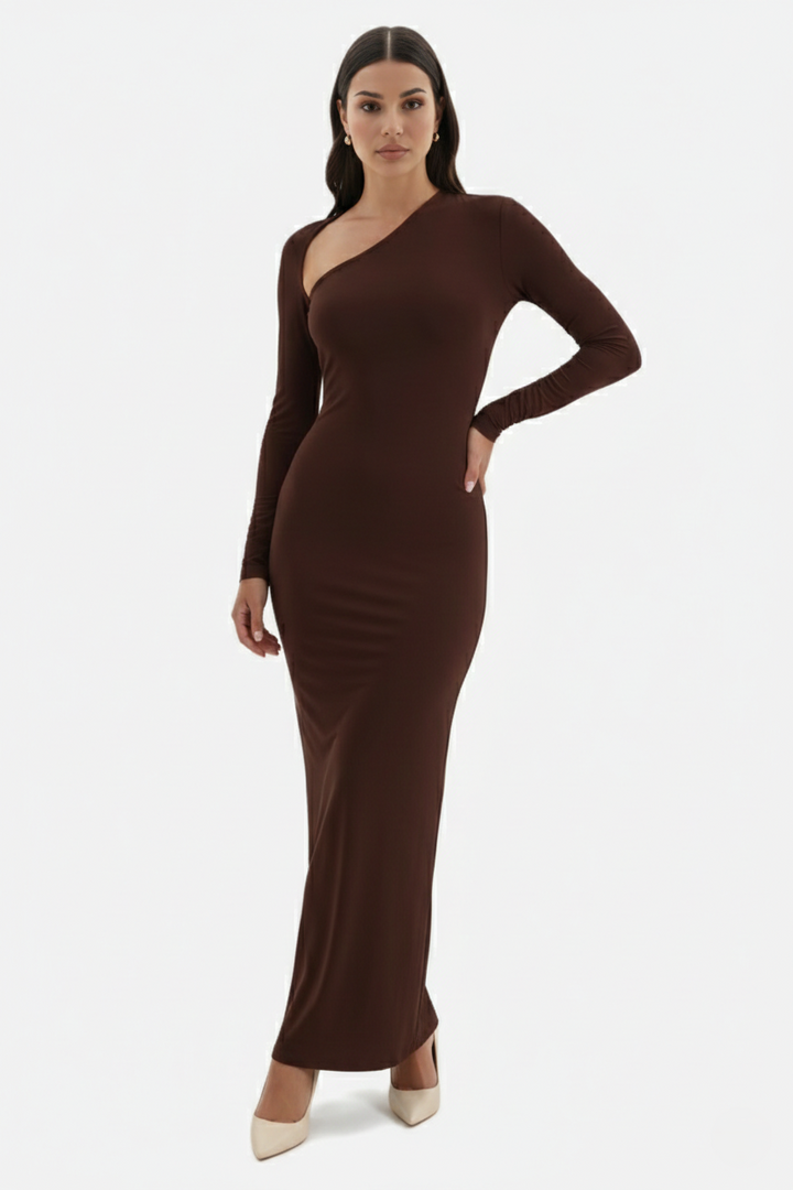 Bodycon Maxi Dress Asymmetric Cutout Long Sleeve - Siopie