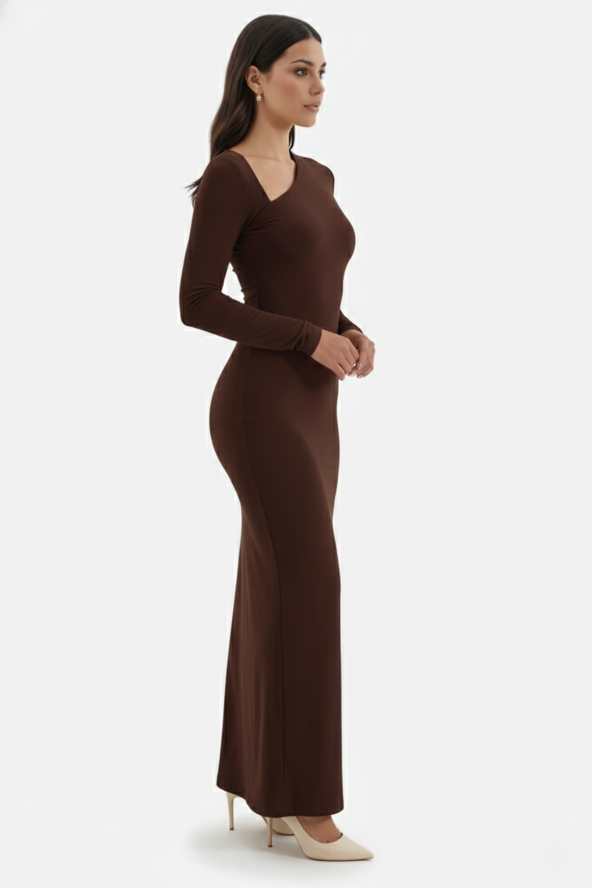 Bodycon Maxi Dress Asymmetric Cutout Long Sleeve - Siopie