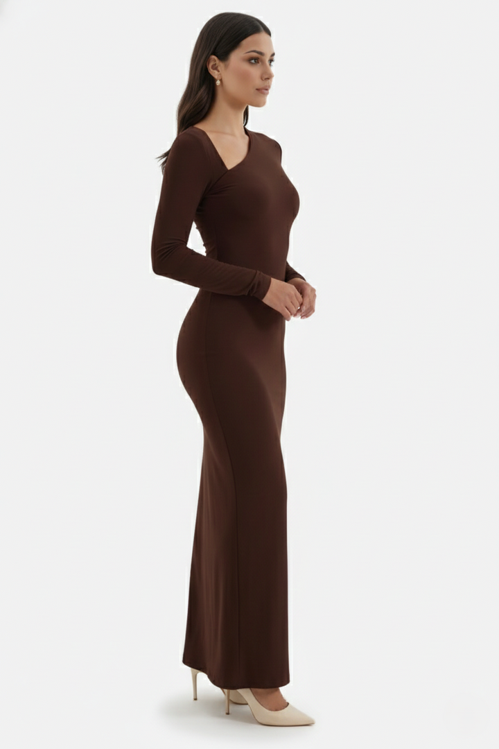 Bodycon Maxi Dress Asymmetric Cutout Long Sleeve - Siopie