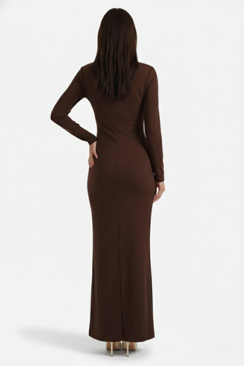 Bodycon Maxi Dress Asymmetric Cutout Long Sleeve - Siopie