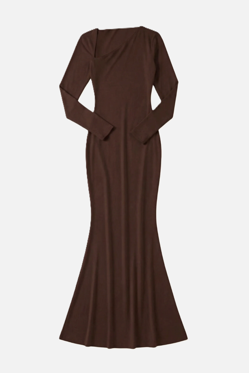 Bodycon Maxi Dress Asymmetric Cutout Long Sleeve - Siopie