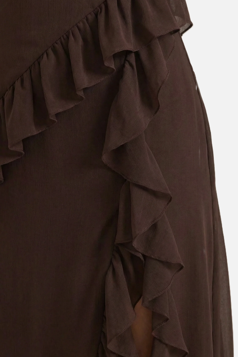 Sleeveless Ruffle Trim Maxi Dress with Front Slit - Siopie
