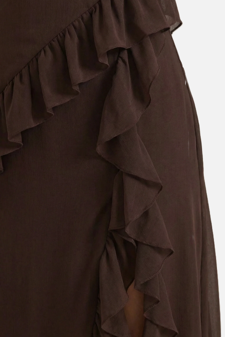 Sleeveless Ruffle Trim Maxi Dress with Front Slit - Siopie