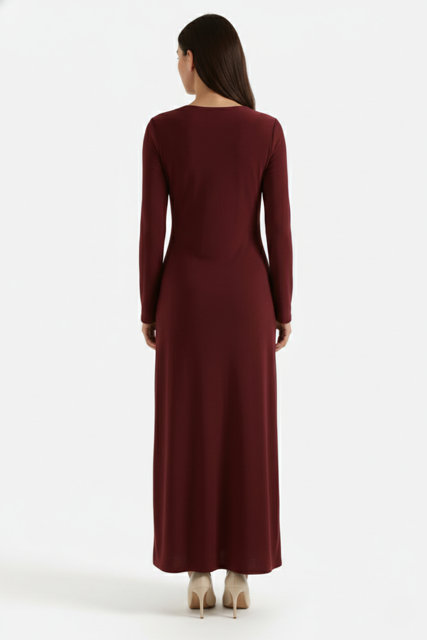 Evening Dress Ruched Waist Long Sleeve with Hardware Detail - Siopie