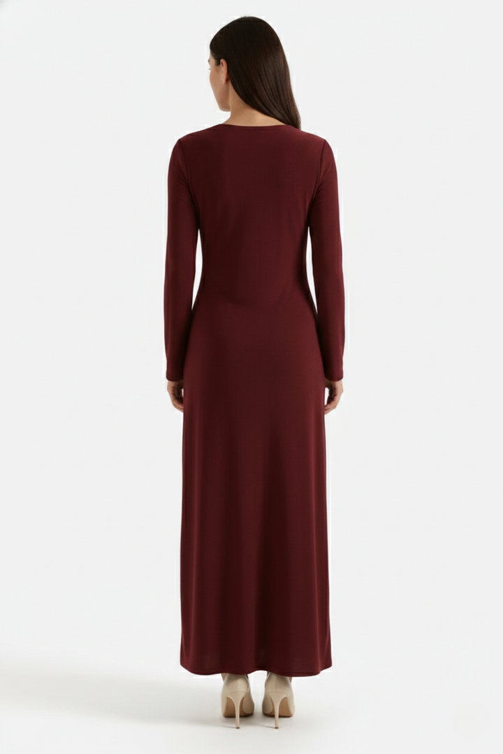 Evening Dress Ruched Waist Long Sleeve with Hardware Detail - Siopie