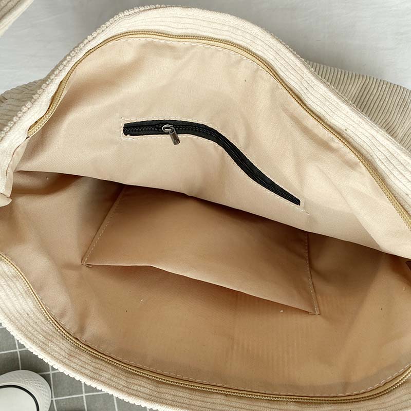 Sorvienne Large Front Pocket Cord Shoulder Bag in Cream