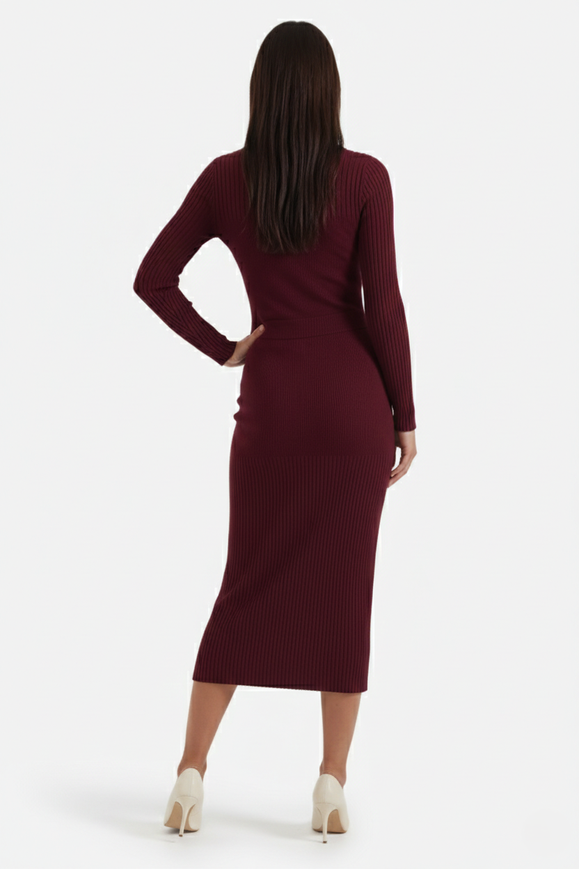 Bodycon Sweater Midi Dress Ribbed Knit Long Sleeve Crew Neck - Siopie