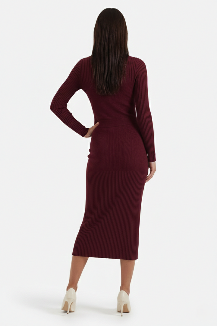 Bodycon Sweater Midi Dress Ribbed Knit Long Sleeve Crew Neck - Siopie