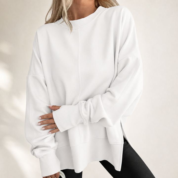 Sorvienne Oversized Sweatshirt with Side Splits in White