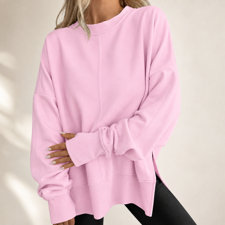 Sorvienne Oversized Sweatshirt with Side Splits in Pink