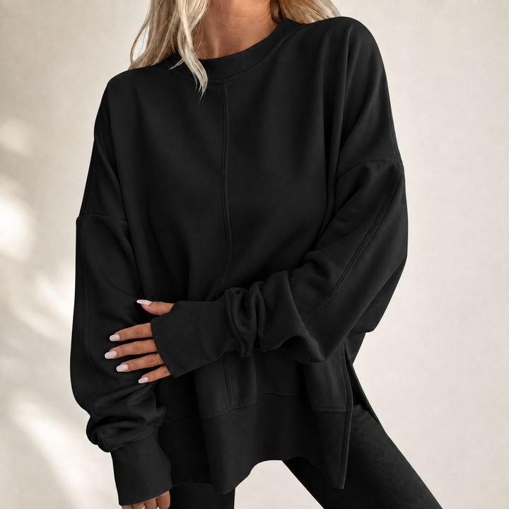 Sorvienne Oversized Sweatshirt with Side Splits in Black