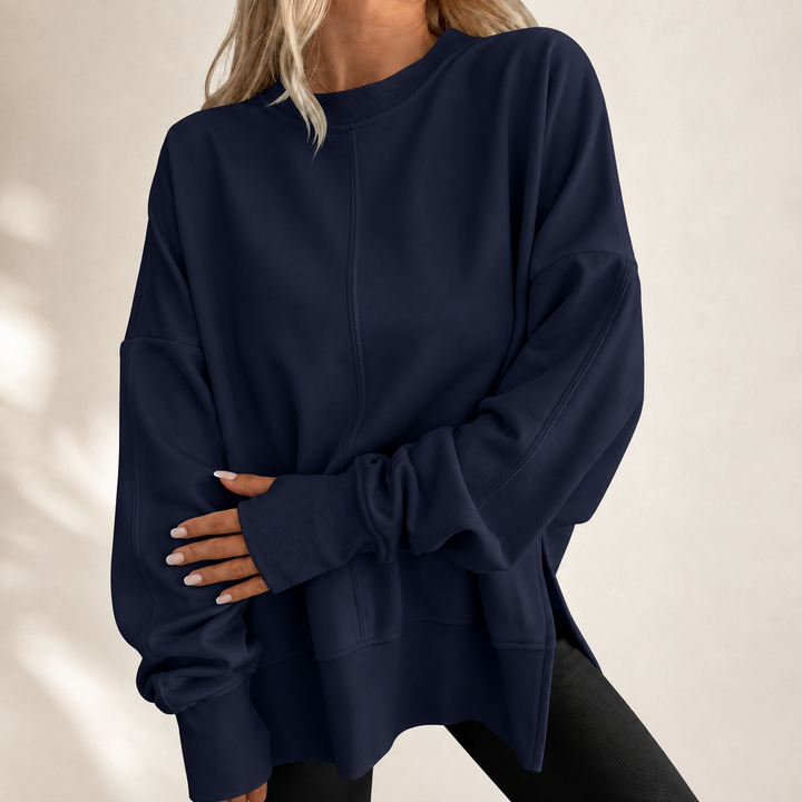 Sorvienne Oversized Sweatshirt with Side Splits in Navy