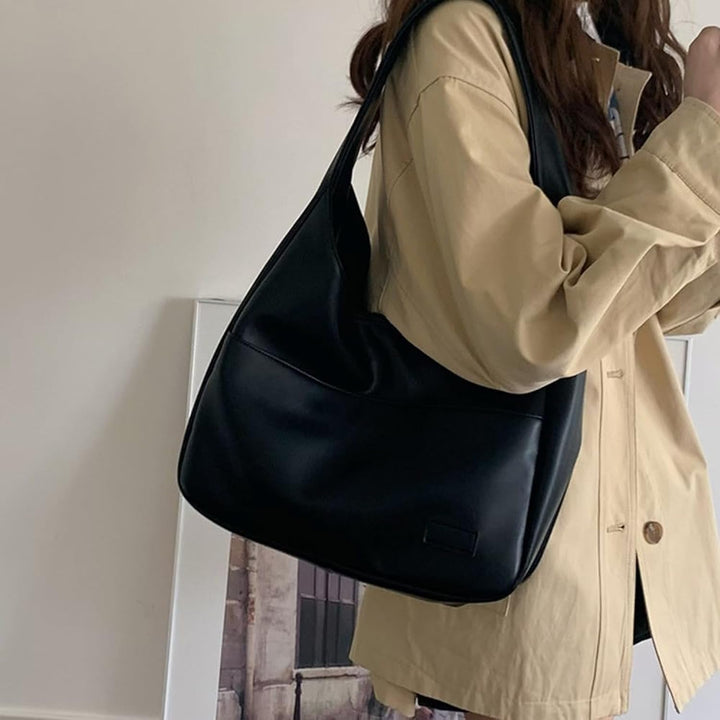 Sorvienne Leather Look Slouchy Hobo Bag in Black