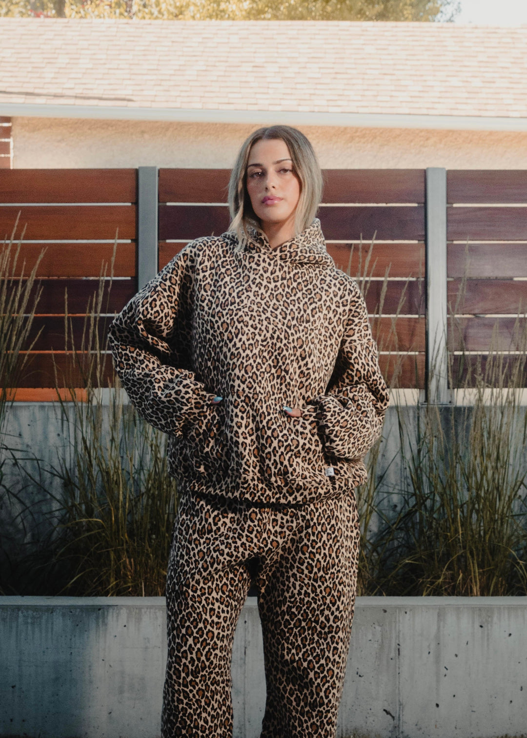 Sorvienne Relaxed Leopard Print Hoodie
