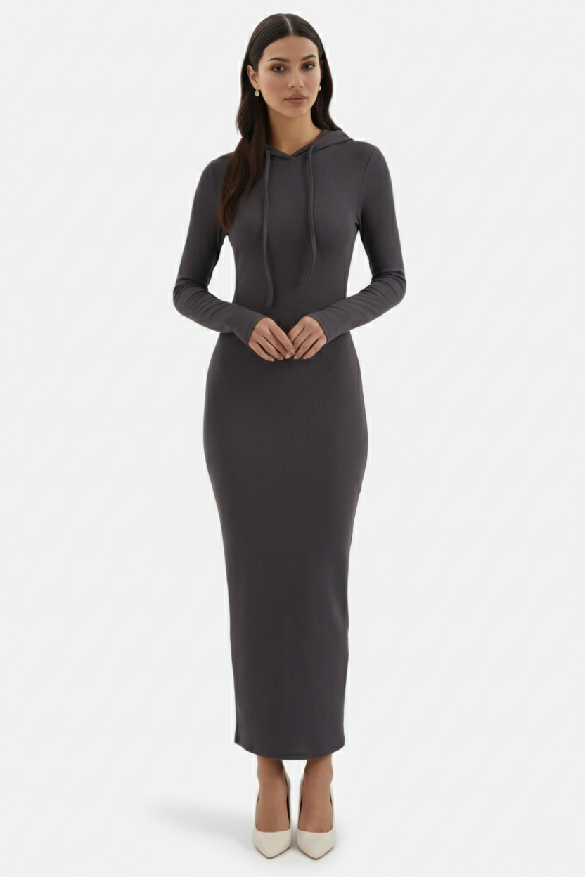 Hooded Bodycon Maxi Dress Long Sleeve Casual Streetwear - Siopie