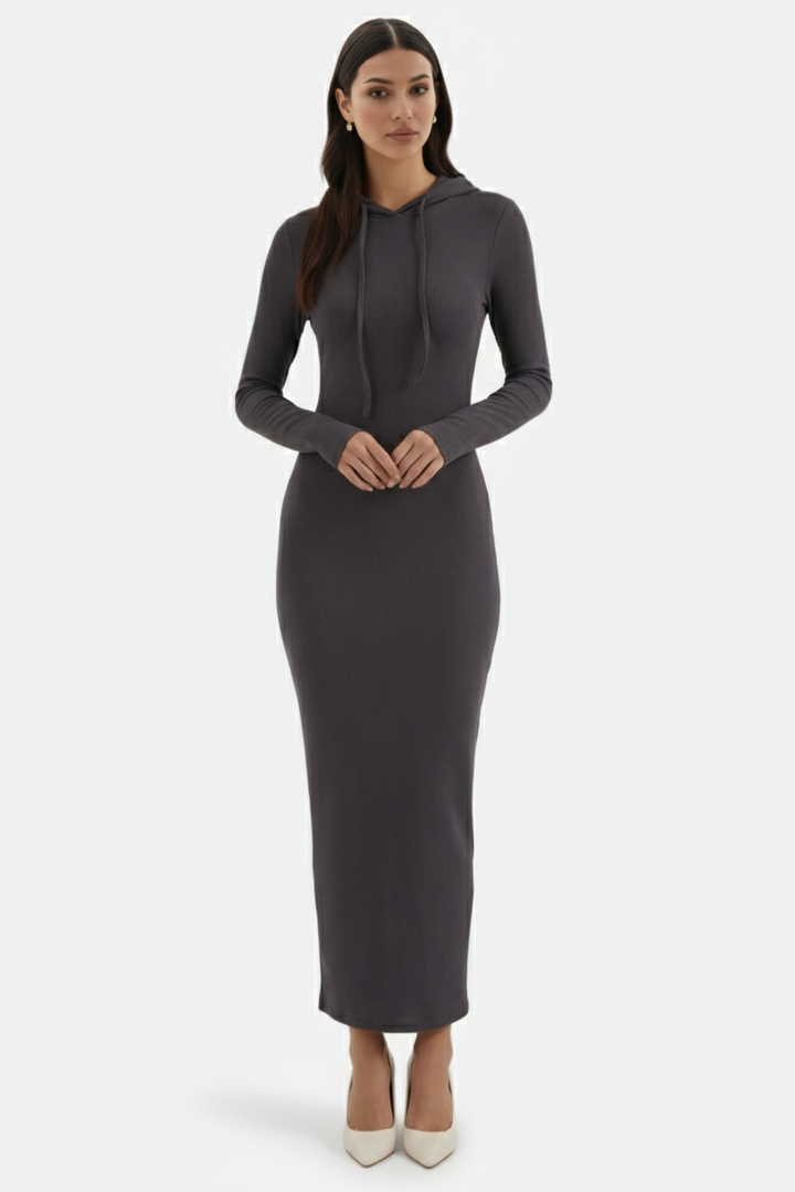 Hooded Bodycon Maxi Dress Long Sleeve Casual Streetwear - Siopie