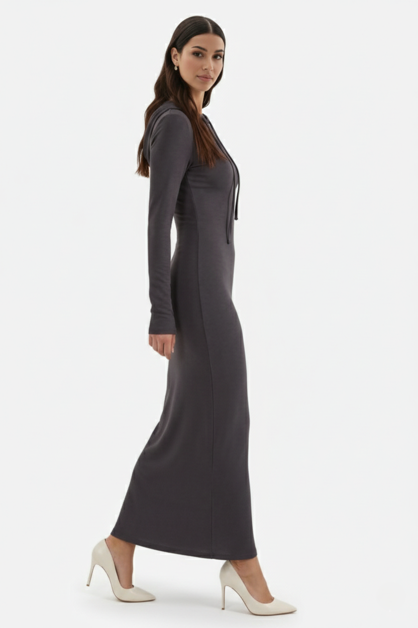 Hooded Bodycon Maxi Dress Long Sleeve Casual Streetwear - Siopie