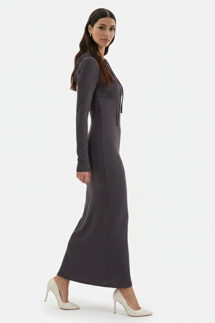 Hooded Bodycon Maxi Dress Long Sleeve Casual Streetwear - Siopie