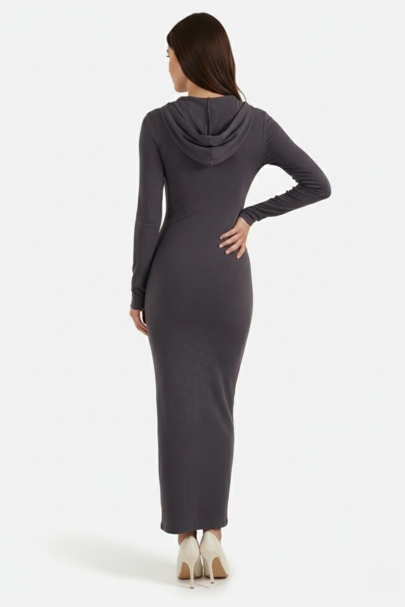 Hooded Bodycon Maxi Dress Long Sleeve Casual Streetwear - Siopie