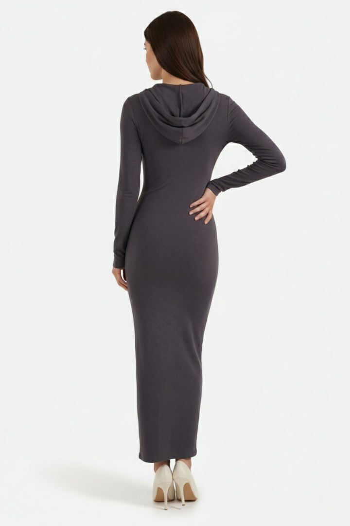 Hooded Bodycon Maxi Dress Long Sleeve Casual Streetwear - Siopie
