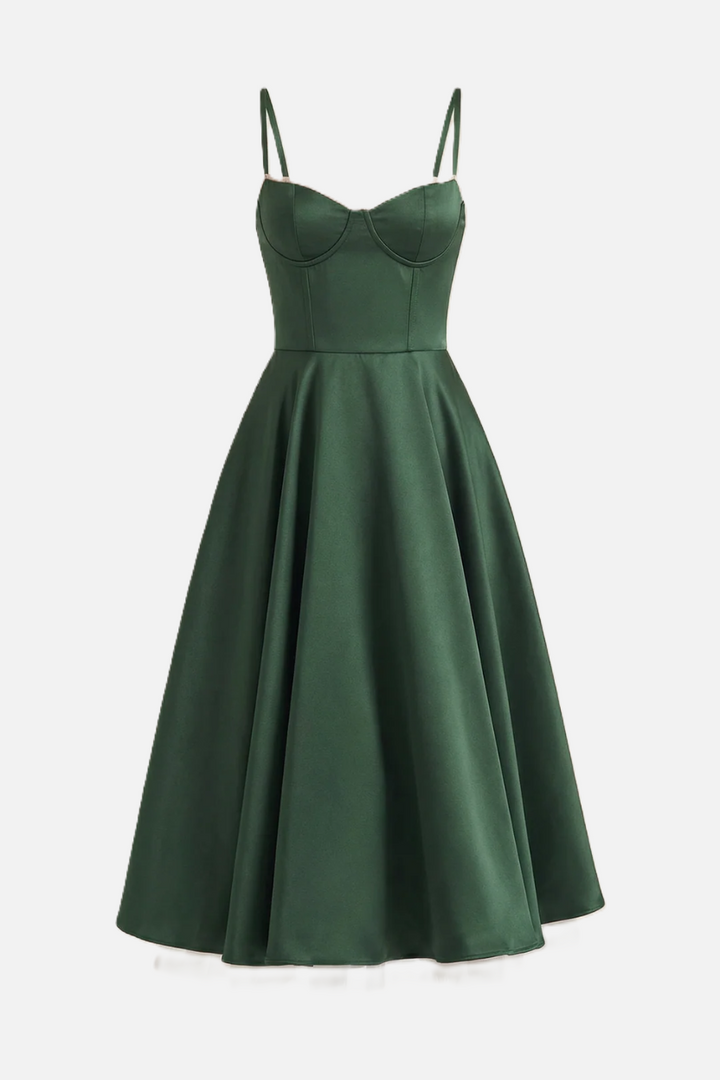 Sweetheart Bustier Midi Dress with Full Circle Skirt and Tulle Hem - Siopie