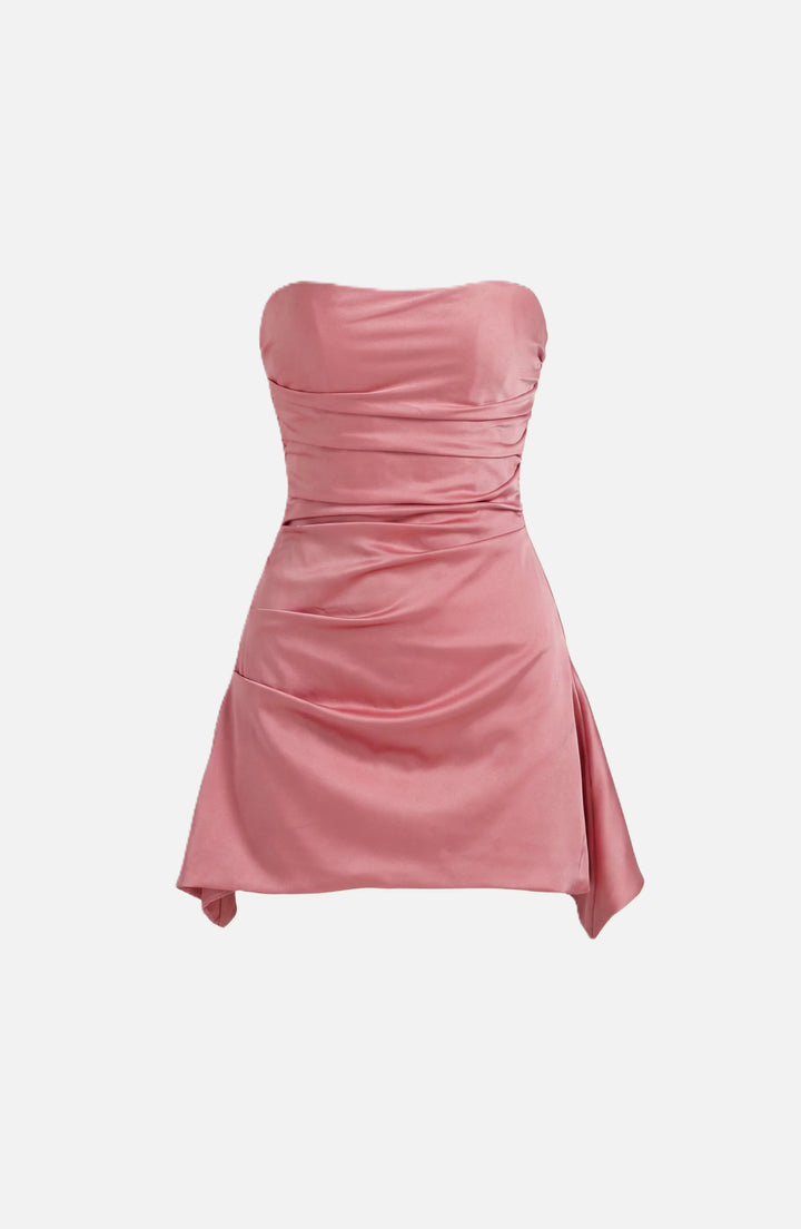 Party Dress Strapless Ruched Draped Mini with Asymmetric Hem - Siopie