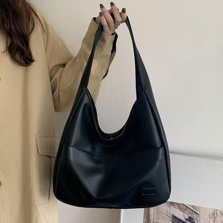 Sorvienne Leather Look Slouchy Hobo Bag in Black