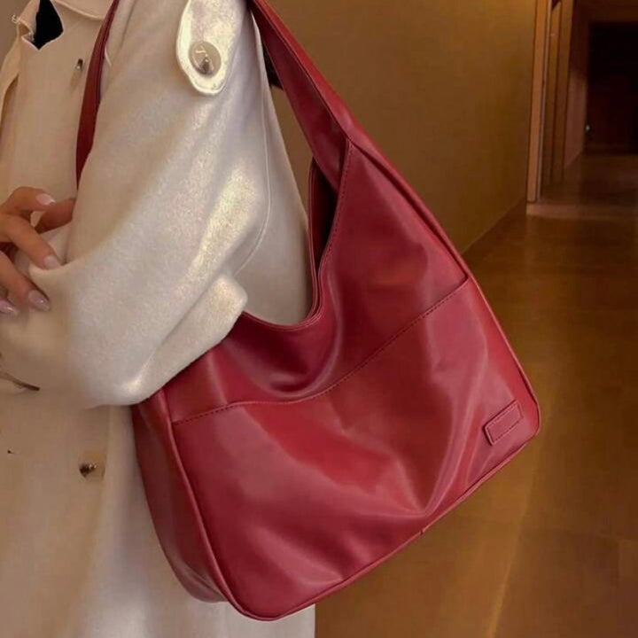 Sorvienne Leather Look Slouchy Hobo Bag in Burgundy