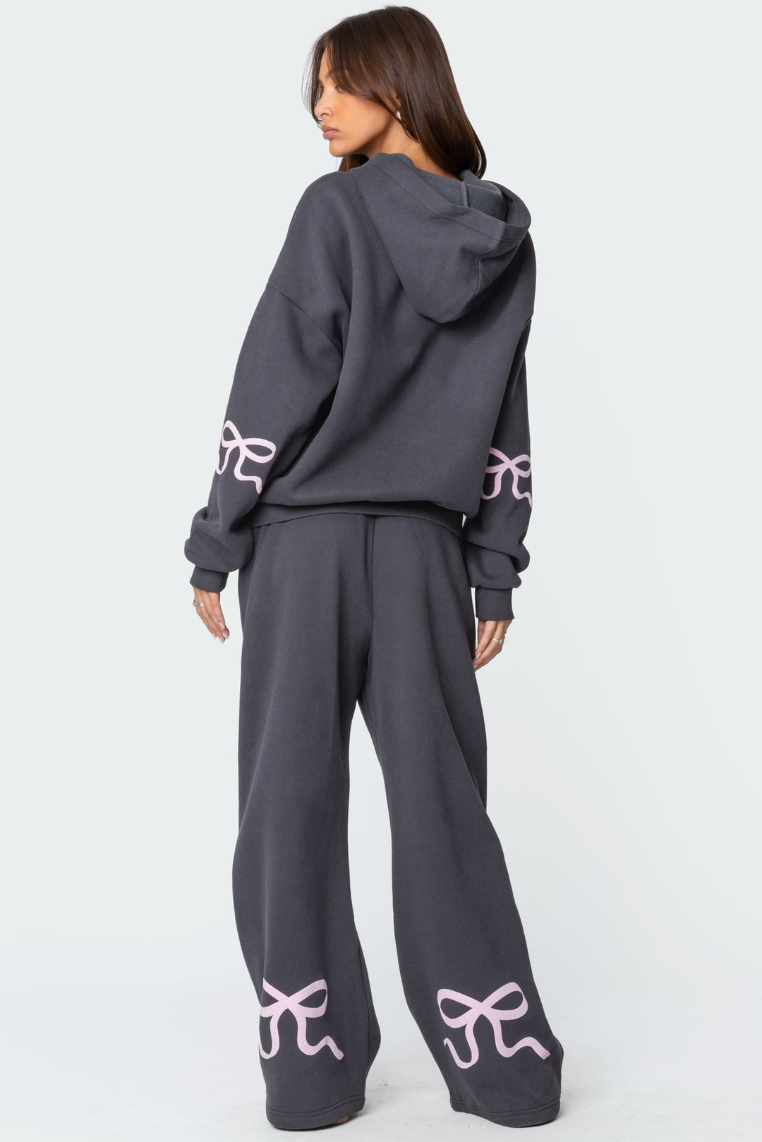 Sorvienne Relaxed Bow Embroidered Hoodie and Joggers Set in Charcoal