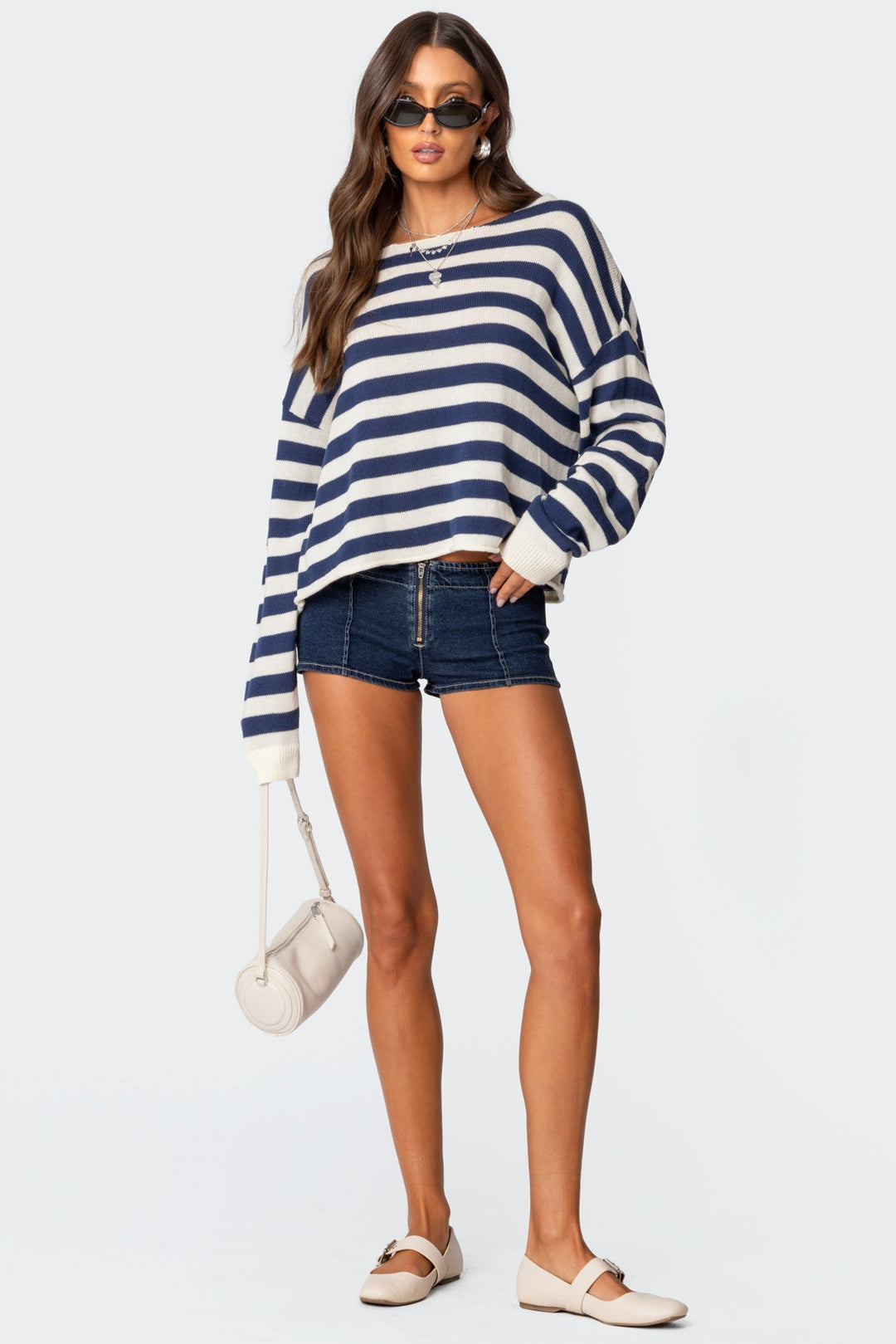 Sorvienne Oversized Boat Neck Striped Jumper