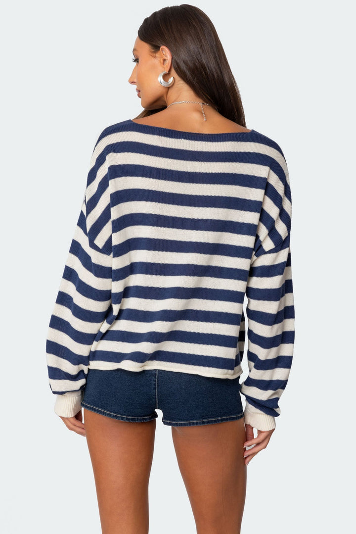 Sorvienne Oversized Boat Neck Striped Jumper