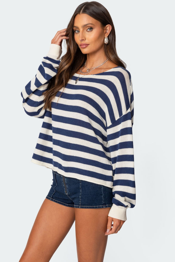 Sorvienne Oversized Boat Neck Striped Jumper