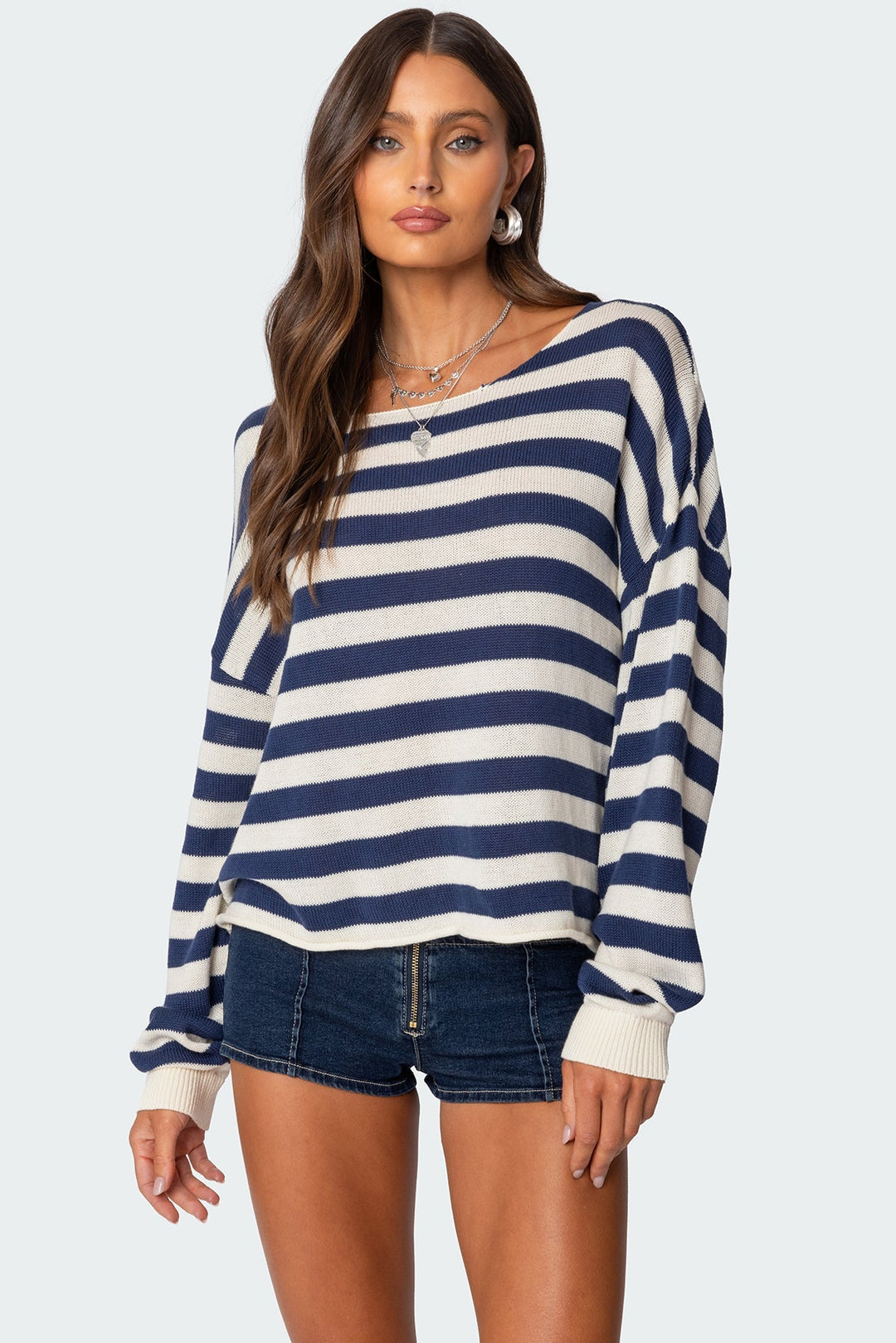 Sorvienne Oversized Boat Neck Striped Jumper