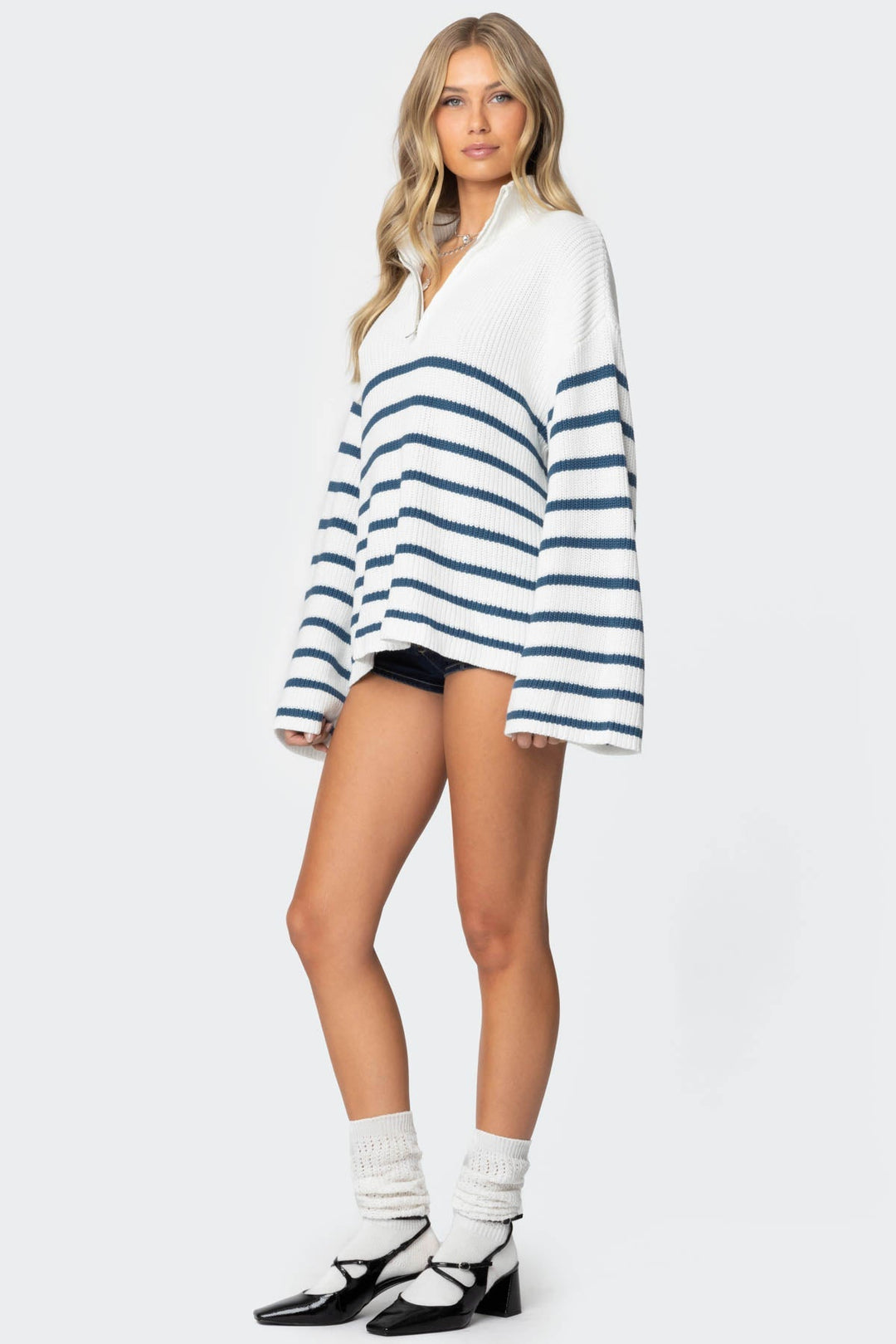 Sorvienne Oversized Striped Half Zip Jumper