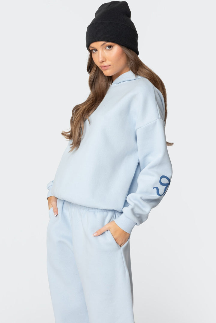 Sorvienne Relaxed Bow Embroidered Hoodie and Joggers Set in Light Blue