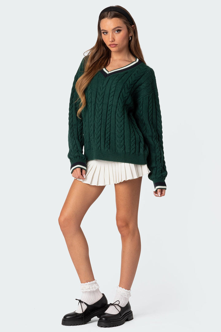 Sorvienne Oversized Cable Knit Cricket Jumper