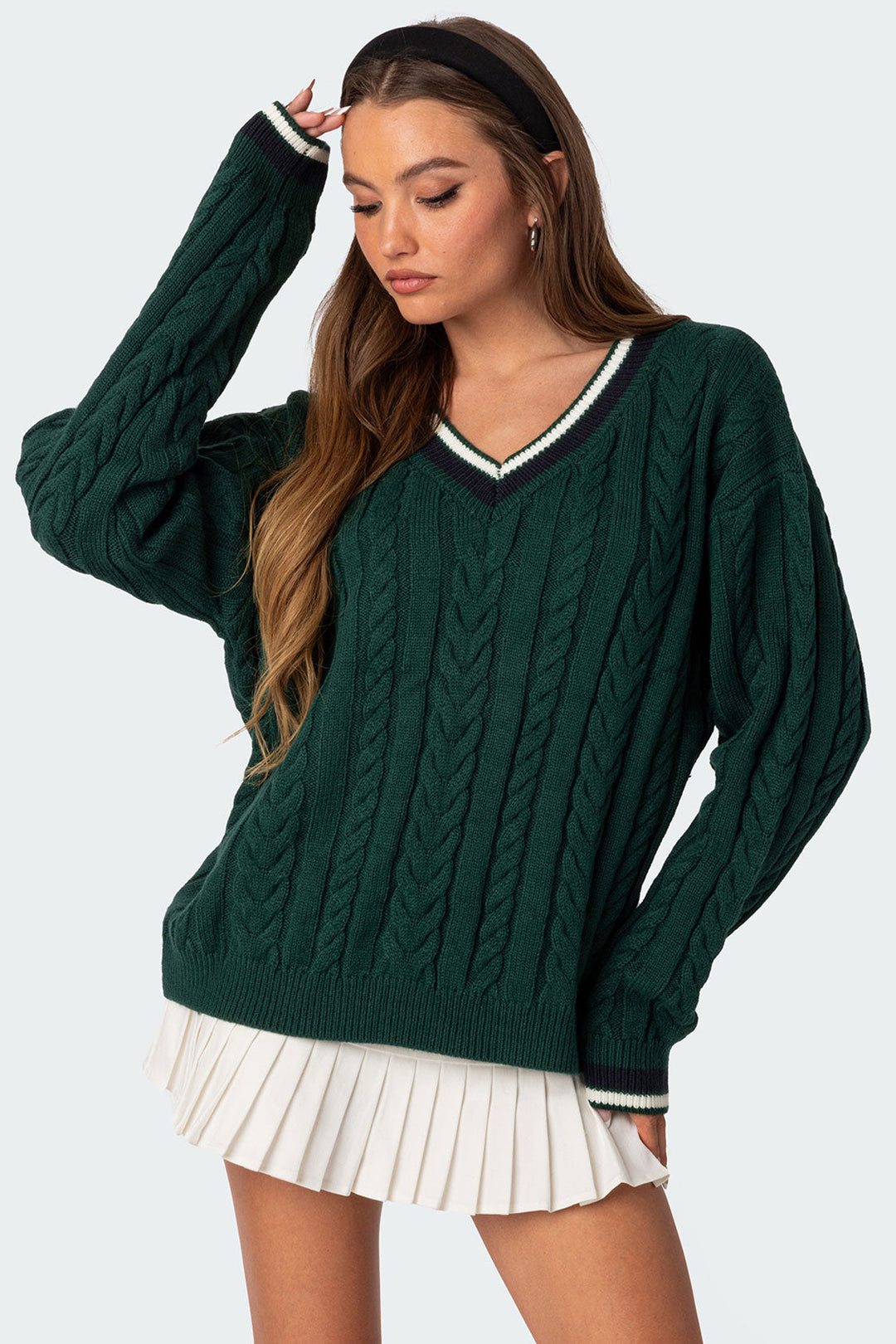 Sorvienne Oversized Cable Knit Cricket Jumper