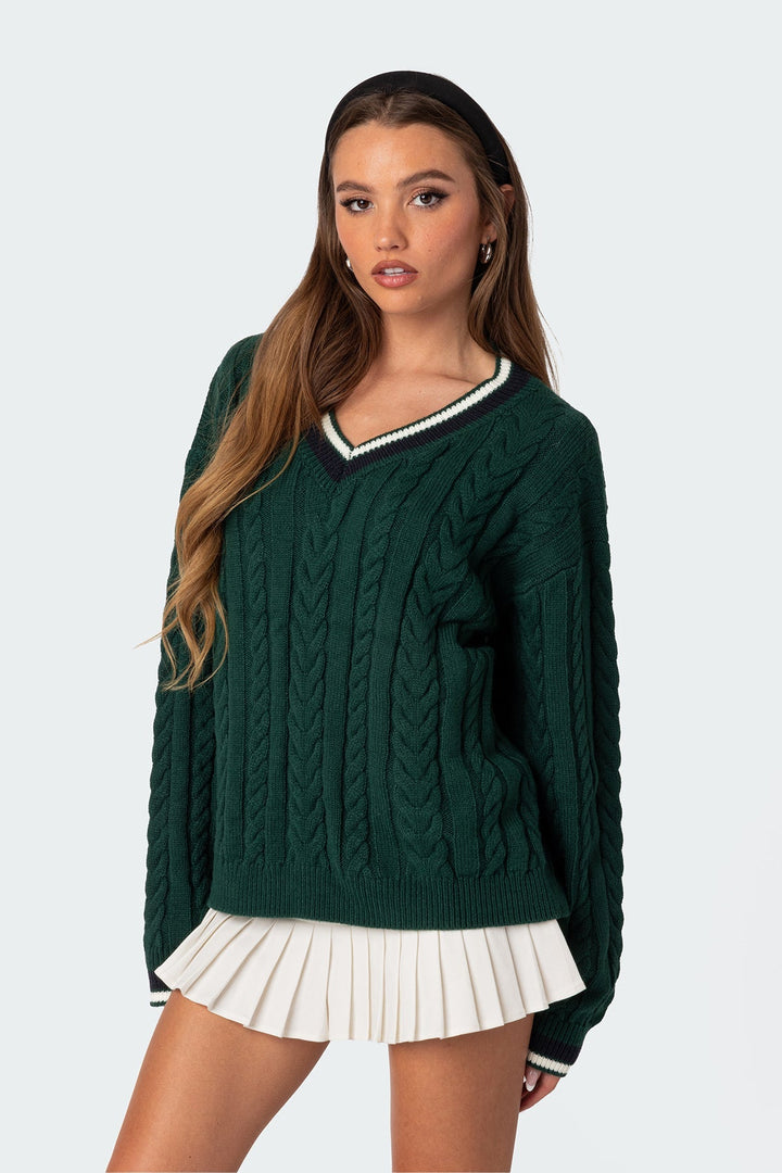 Sorvienne Oversized Cable Knit Cricket Jumper