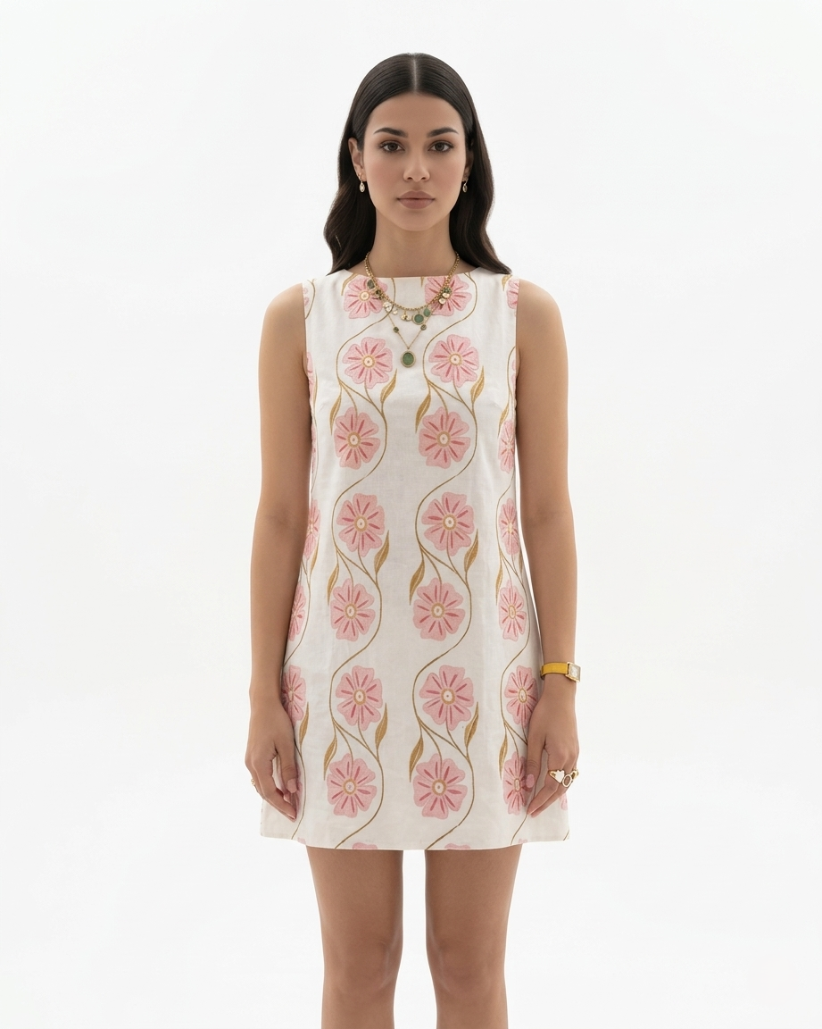Floral Print Mini Dress Sleeveless A Line Shift