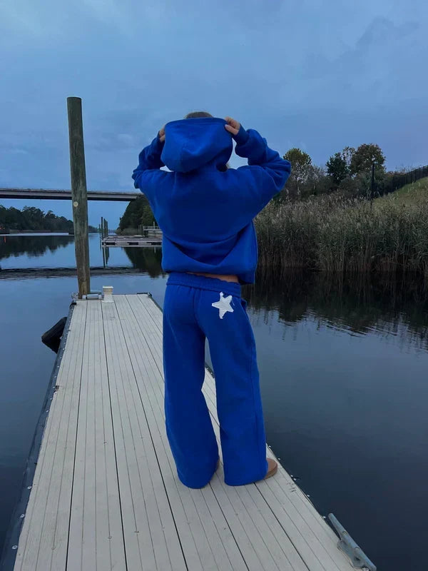 Sorvienne Oversized Star Patch Hoodie and Joggers Set in Cobalt Blue